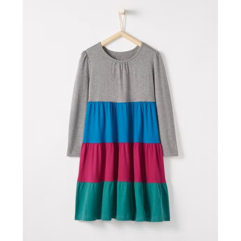 Hanna Andersson Long Sleeve‎ Twirl Power Dress Girls 8 130cm Cotton Tiered Multi